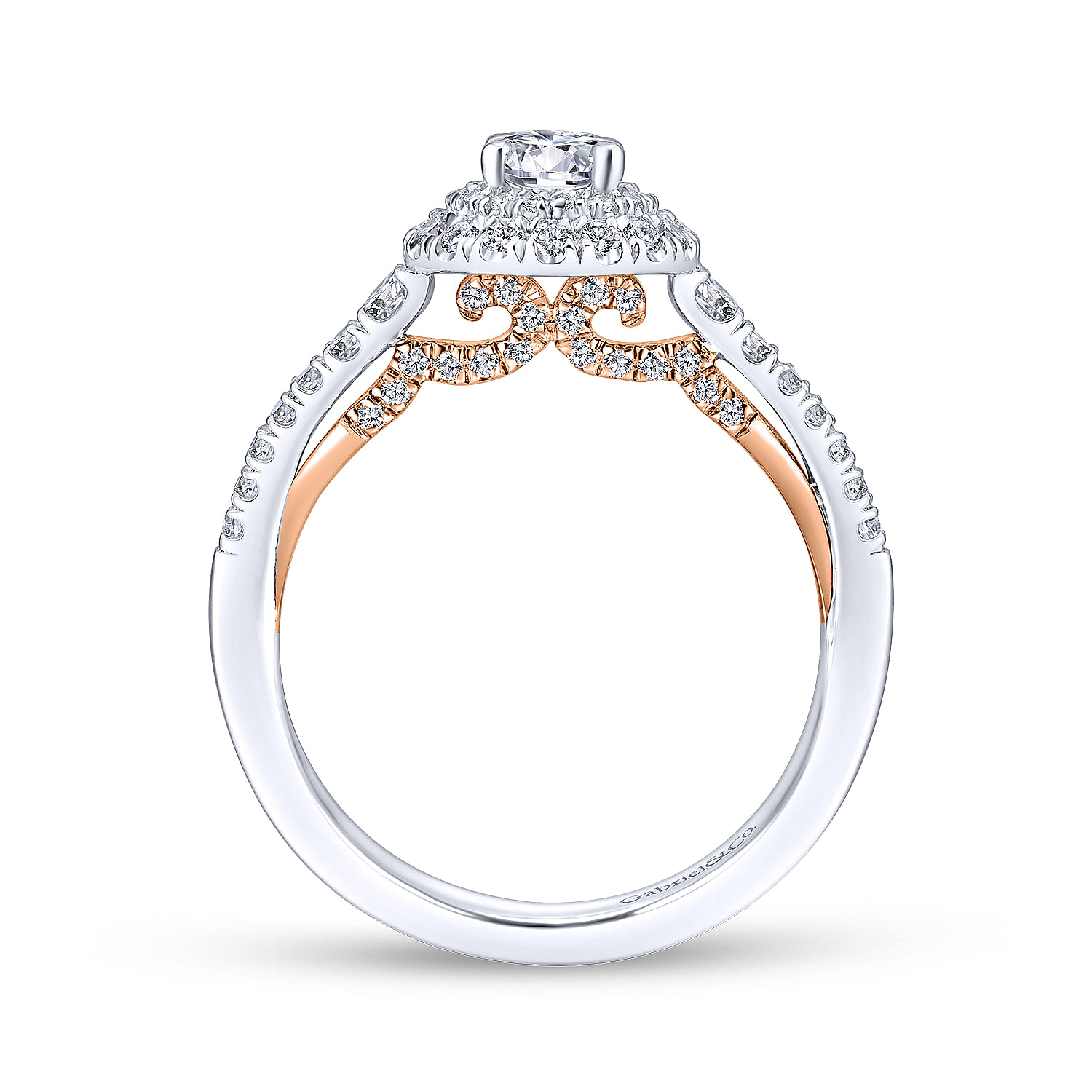 14K White-Rose Gold Round Double Halo Complete Diamond Engagement Ring