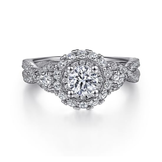 Gabriel - 14K White-Rose Gold Round Double Halo Complete Diamond Engagement Ring