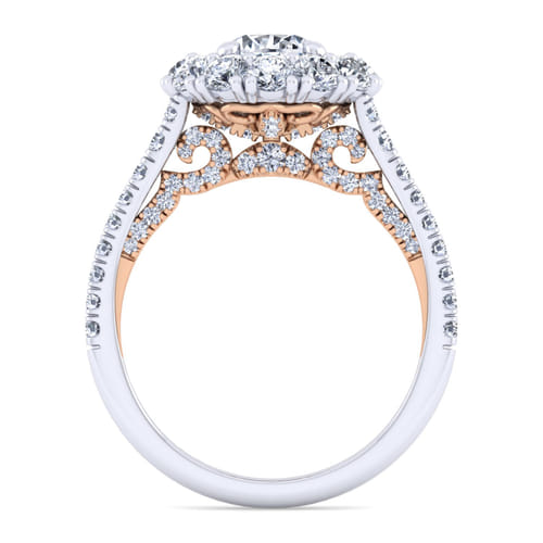 14K White-Rose Gold Round Double Halo Diamond Engagement Ring