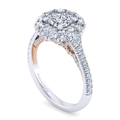 14K White-Rose Gold Round Double Halo Diamond Engagement Ring