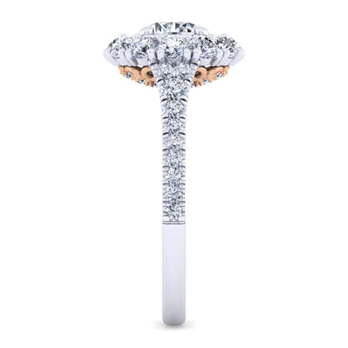 14K White-Rose Gold Round Double Halo Diamond Engagement Ring