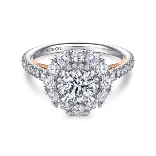 14K White-Rose Gold Round Double Halo Diamond Engagement Ring 14K White-Rose Gold Round Double Halo Diamond Engagement Ring