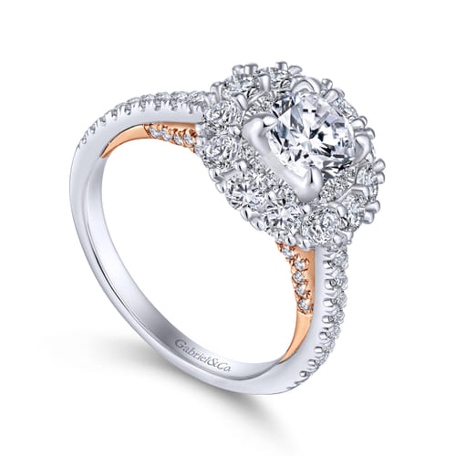 14K White-Rose Gold Round Double Halo Diamond Engagement Ring 14K White-Rose Gold Round Double Halo Diamond Engagement Ring