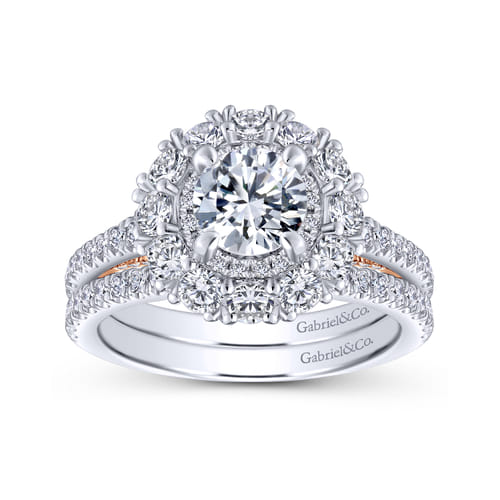 14K White-Rose Gold Round Double Halo Diamond Engagement Ring 14K White-Rose Gold Round Double Halo Diamond Engagement Ring
