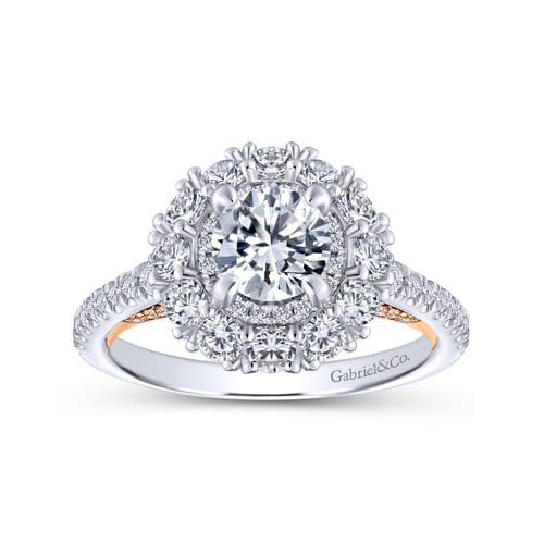 14K White-Rose Gold Round Double Halo Diamond Engagement Ring 14K White-Rose Gold Round Double Halo Diamond Engagement Ring