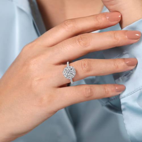 14K White-Rose Gold Round Double Halo Diamond Engagement Ring 14K White-Rose Gold Round Double Halo Diamond Engagement Ring