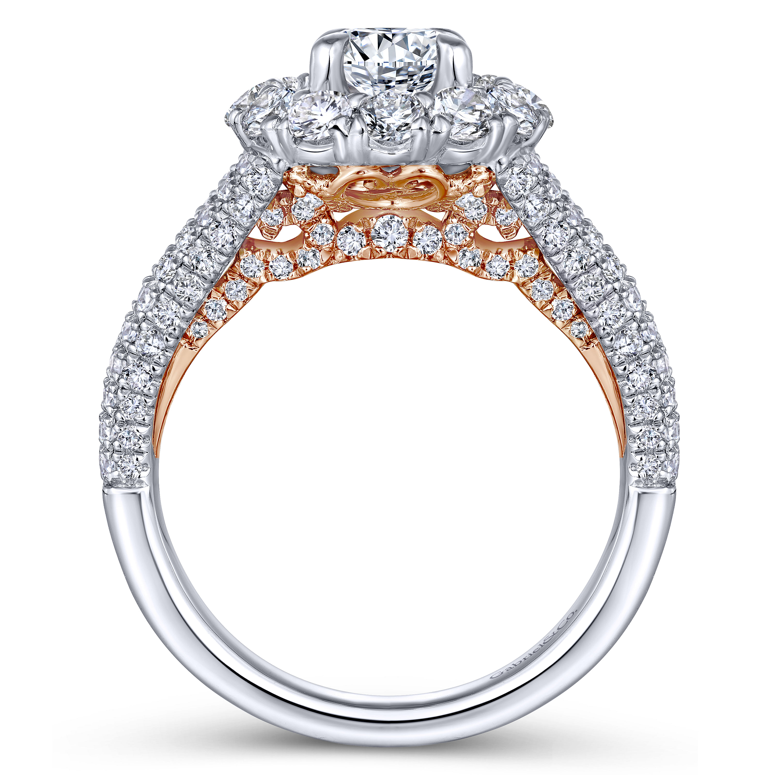 14K White-Rose Gold Round Double Halo Diamond Engagement Ring