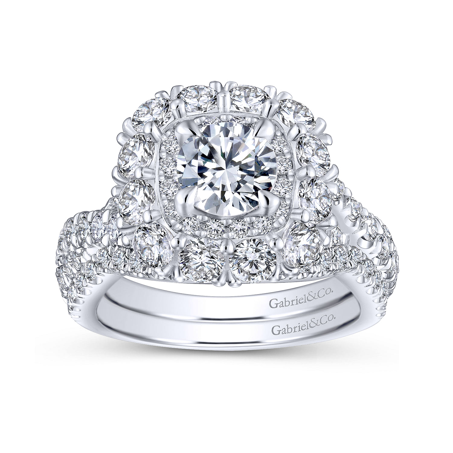 14K White-Rose Gold Round Double Halo Diamond Engagement Ring