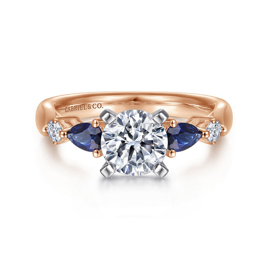 Gabriel - 14K White-Rose Gold Round Five Stone Sapphire and Diamond Engagement Ring