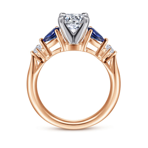14K White-Rose Gold Round Five Stone Sapphire and Diamond Engagement Ring