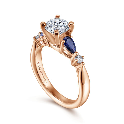 14K White-Rose Gold Round Five Stone Sapphire and Diamond Engagement Ring