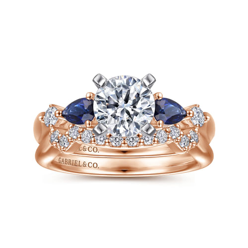 14K White-Rose Gold Round Five Stone Sapphire and Diamond Engagement Ring