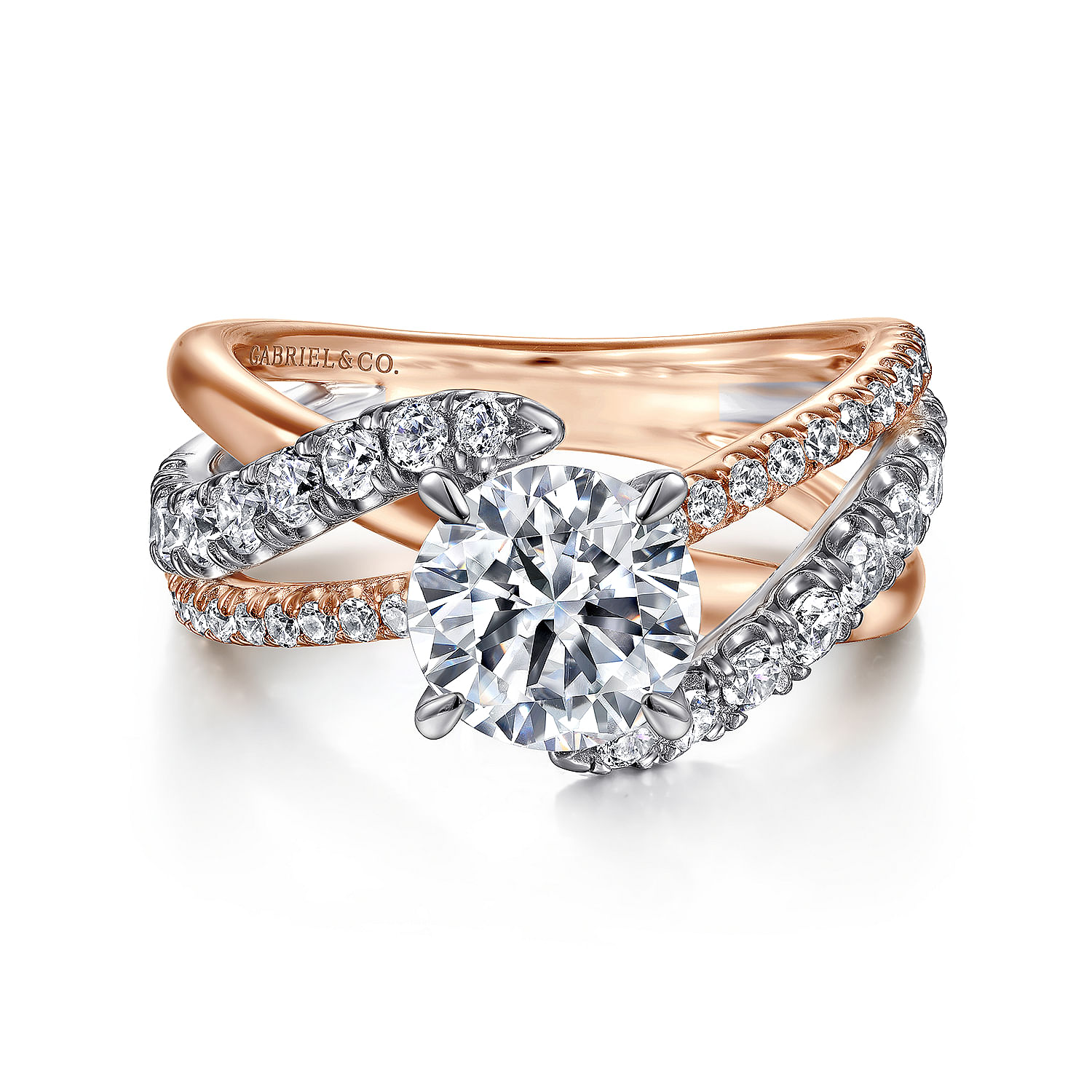 Gabriel - 14K White-Rose Gold Round Free Form Diamond Engagement Ring