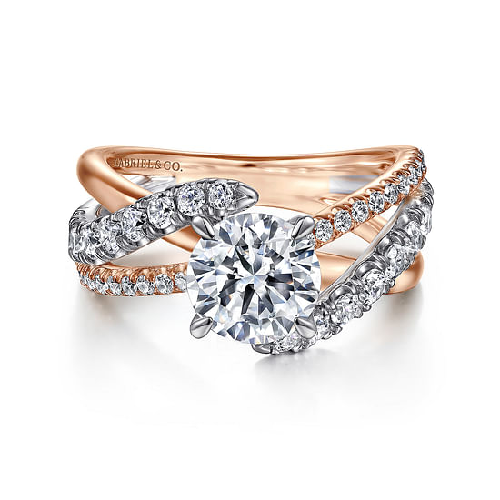 Gabriel - 14K White-Rose Gold Round Free Form Diamond Engagement Ring