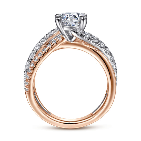 14K White-Rose Gold Round Free Form Diamond Engagement Ring angle 2