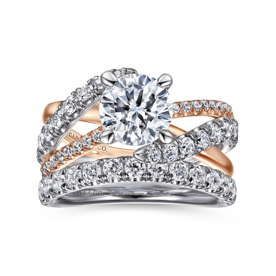 14K White-Rose Gold Round Free Form Diamond Engagement Ring angle 4