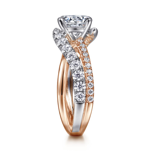 14K White-Rose Gold Round Free Form Diamond Engagement Ring