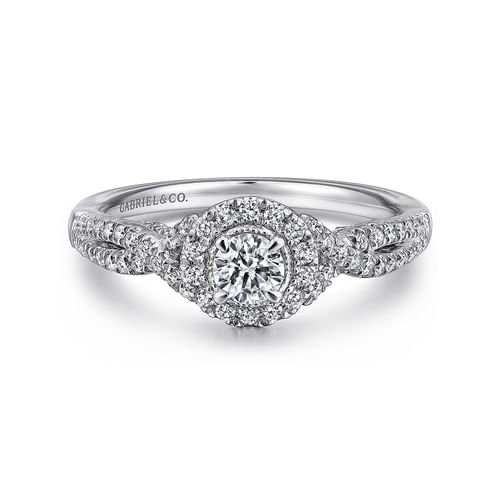 14K White-Rose Gold Round Halo Complete Diamond Engagement Ring
