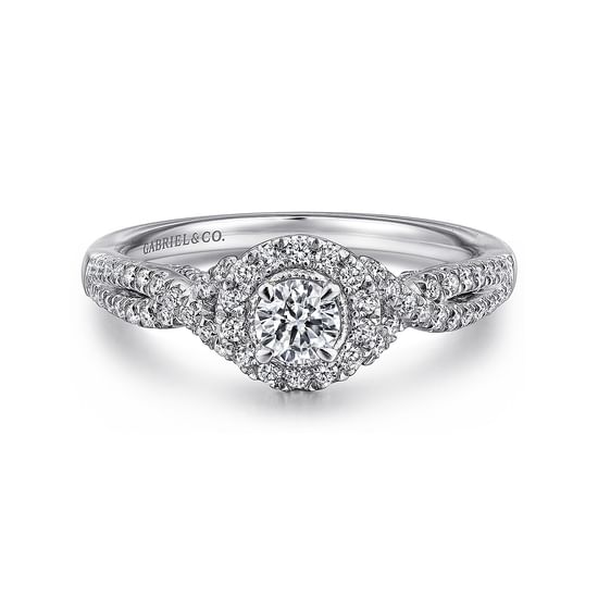 Gabriel - 14K White-Rose Gold Round Halo Complete Diamond Engagement Ring