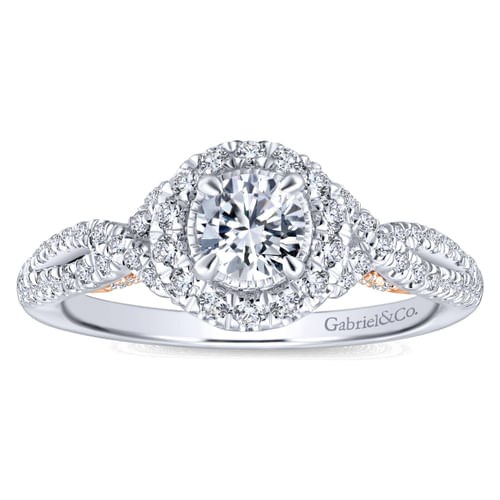 14K White-Rose Gold Round Halo Complete Diamond Engagement Ring