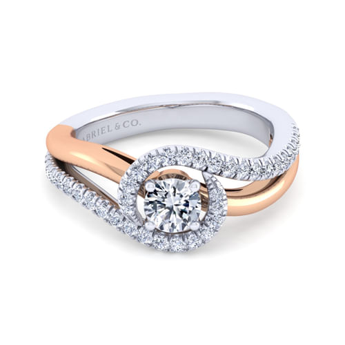 14K White-Rose Gold Round Halo Diamond Engagement Ring