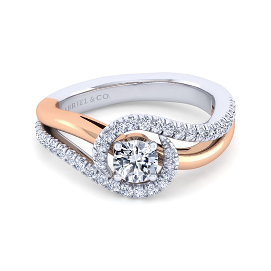 Gabriel - 14K White-Rose Gold Round Halo Diamond Engagement Ring