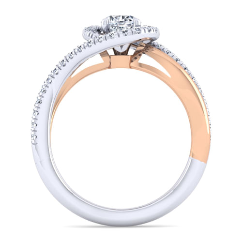 14K White-Rose Gold Round Halo Diamond Engagement Ring
