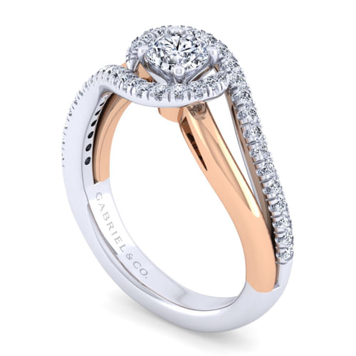 14K White-Rose Gold Round Halo Diamond Engagement Ring