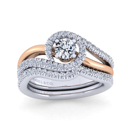 14K White-Rose Gold Round Halo Diamond Engagement Ring