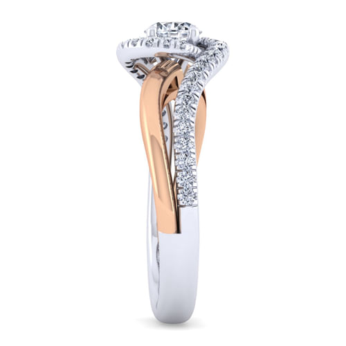 14K White-Rose Gold Round Halo Diamond Engagement Ring