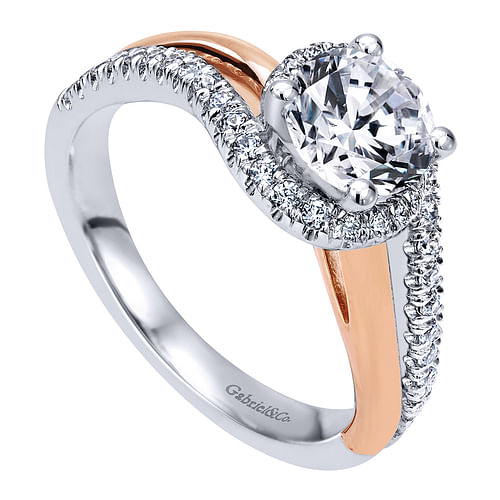 14K White-Rose Gold Round Halo Diamond Engagement Ring