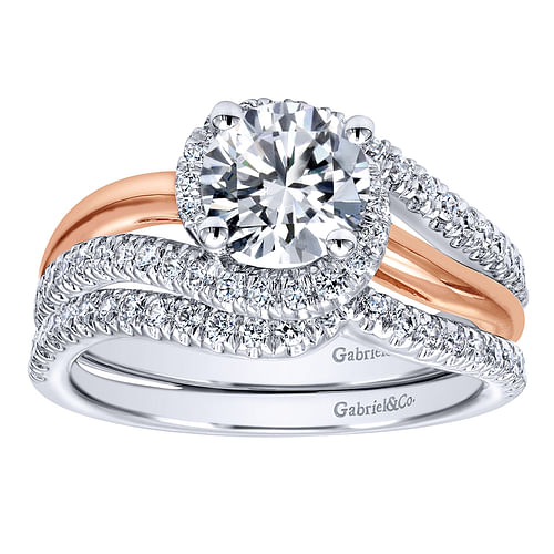 14K White-Rose Gold Round Halo Diamond Engagement Ring