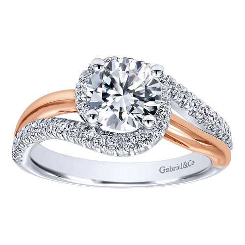 14K White-Rose Gold Round Halo Diamond Engagement Ring