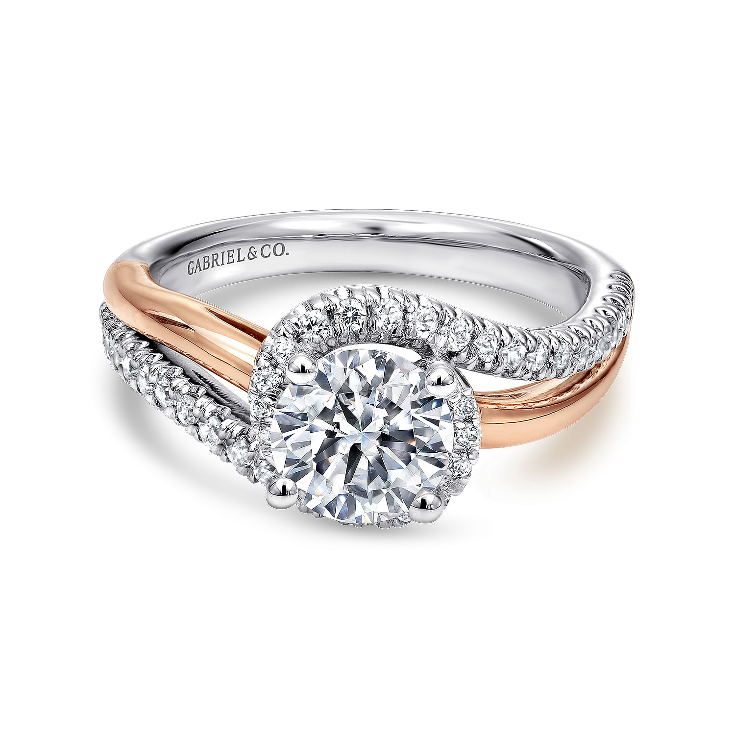 Gabriel - 14K White-Rose Gold Round Halo Diamond Engagement Ring
