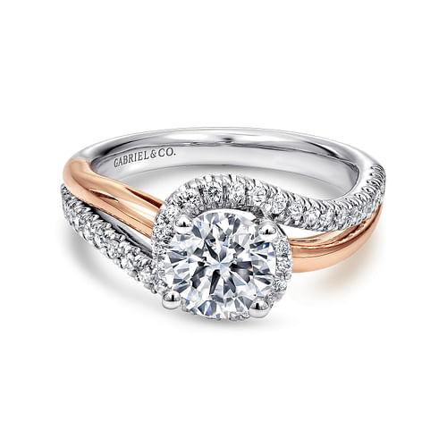 14K White-Rose Gold Round Halo Diamond Engagement Ring