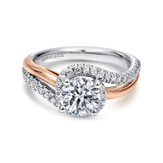 Gabriel - 14K White-Rose Gold Round Halo Diamond Engagement Ring