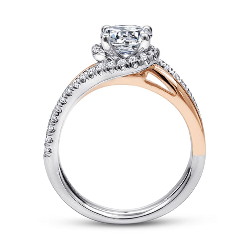 14K White-Rose Gold Round Halo Diamond Engagement Ring