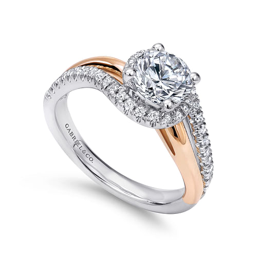 14K White-Rose Gold Round Halo Diamond Engagement Ring