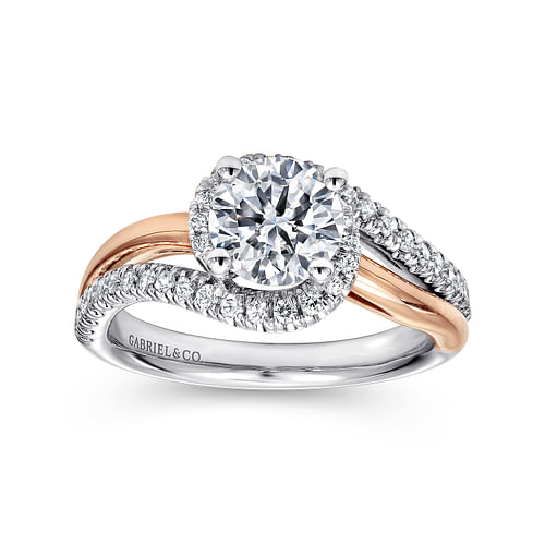 14K White-Rose Gold Round Halo Diamond Engagement Ring
