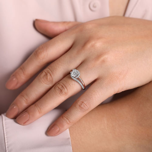 14K White-Rose Gold Round Halo Diamond Engagement Ring