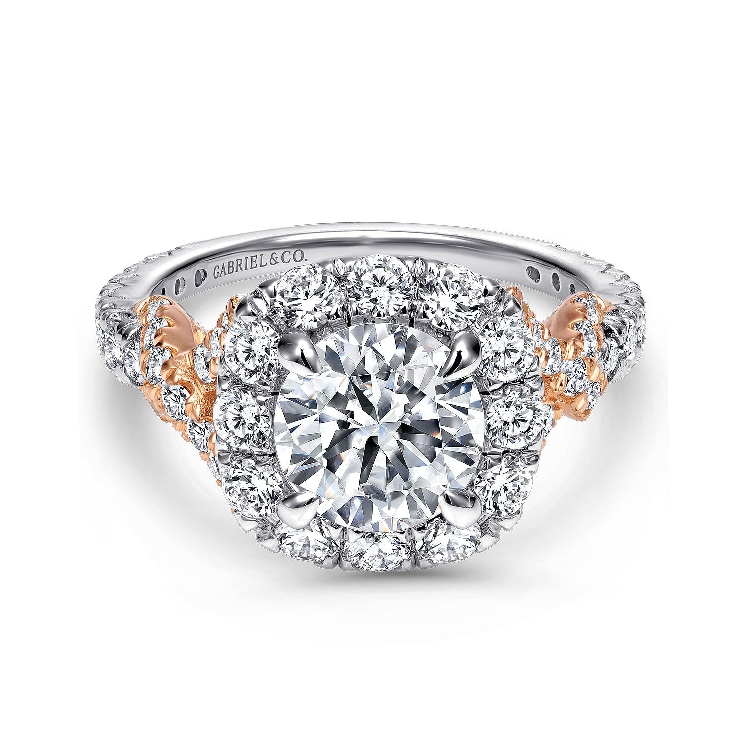 Gabriel - 18K White-Rose Gold Round Halo Diamond Engagement Ring