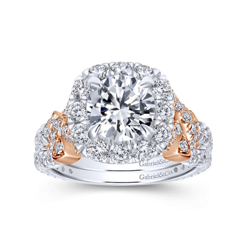 14K White-Rose Gold Round Halo Diamond Engagement Ring