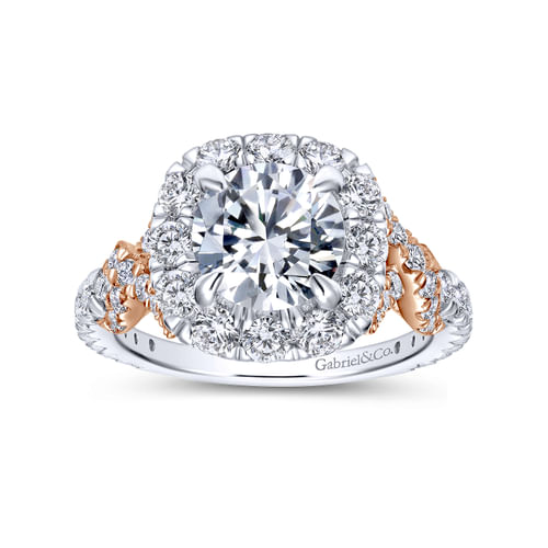 14K White-Rose Gold Round Halo Diamond Engagement Ring