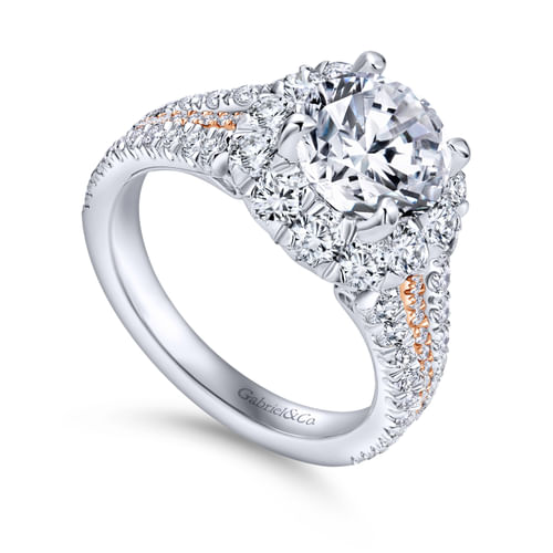 14K White-Rose Gold Round Halo Diamond Engagement Ring