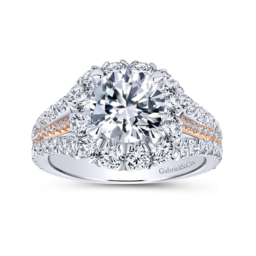 14K White-Rose Gold Round Halo Diamond Engagement Ring