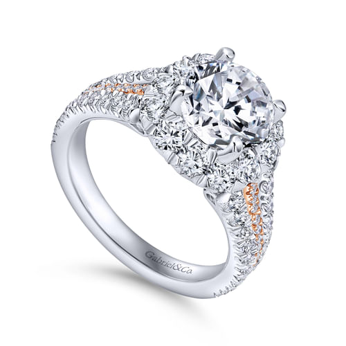 14K White-Rose Gold Round Halo Diamond Engagement Ring