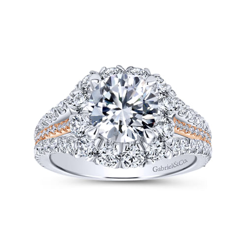 14K White-Rose Gold Round Halo Diamond Engagement Ring