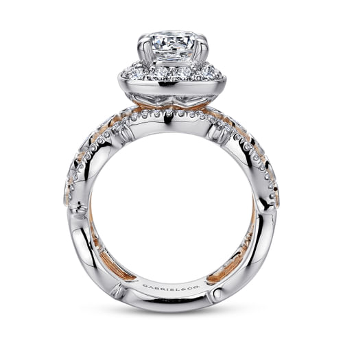 14K White-Rose Gold Round Halo Diamond Engagement Ring