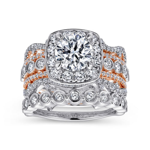 14K White-Rose Gold Round Halo Diamond Engagement Ring