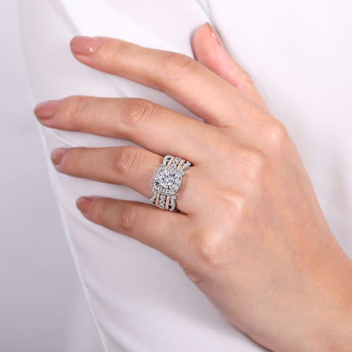 14K White-Rose Gold Round Halo Diamond Engagement Ring